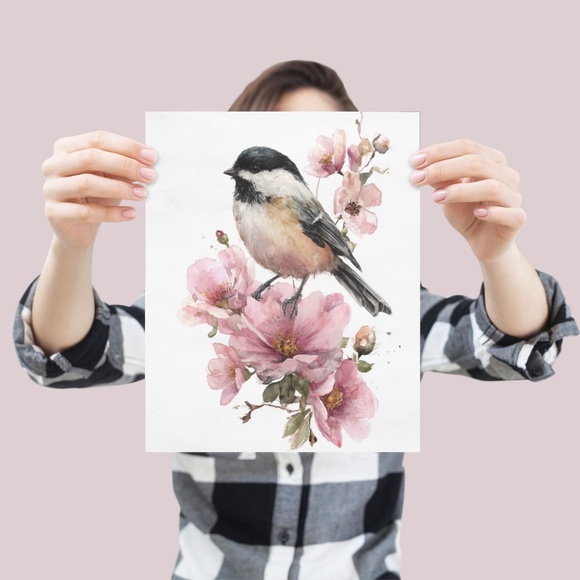 Watercolor Chickadee Bird Portrait Wall Art Print, Unframed - Charming Nature - Picture 4 of 6